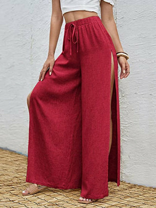 Drawstring High Waist Trousers Women Cotton Linen Pants