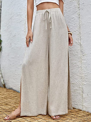 Drawstring High Waist Trousers Women Cotton Linen Pants